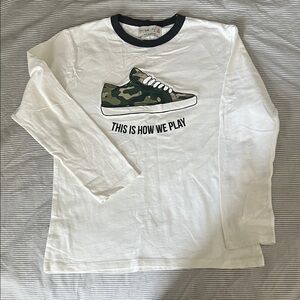 Zara White Long Sleeve Tee with Camouflage Sneaker Print